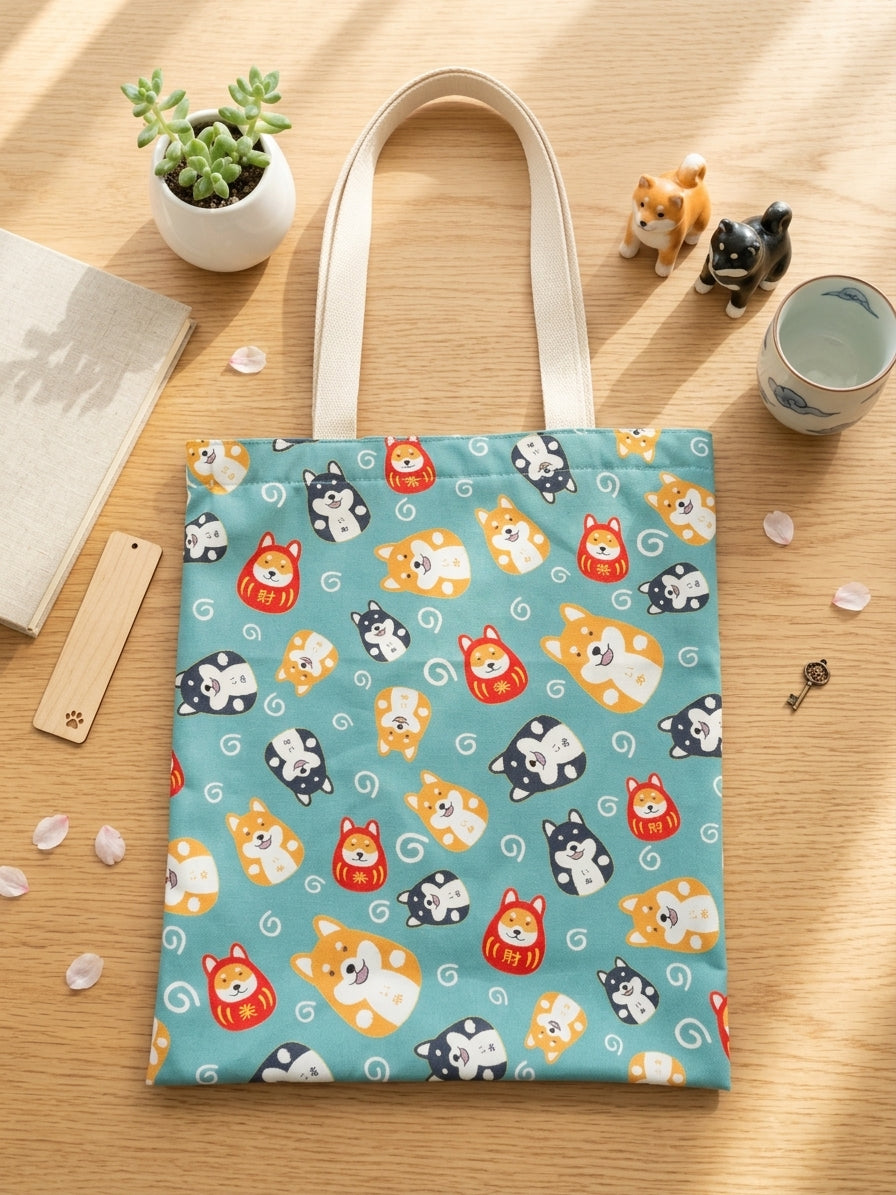 Shiba Inu & Daruma Polyester Tote Bag