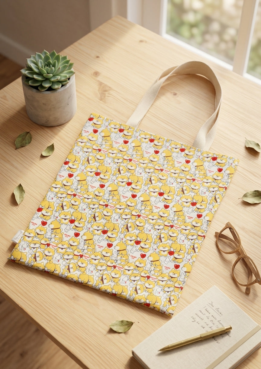 Shiba Inu Hearts & Rabbits Polyester Tote Bag