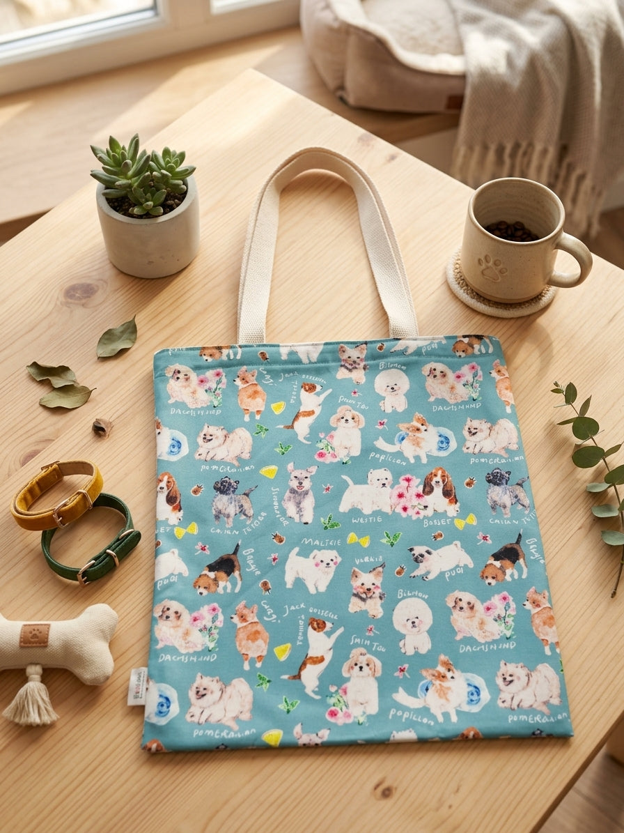 Dog Breeds Garden Party Polyester Tote Bag