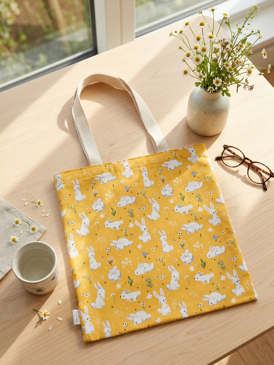 Cottage Core Rabbits & Birds Polyester Tote Bag