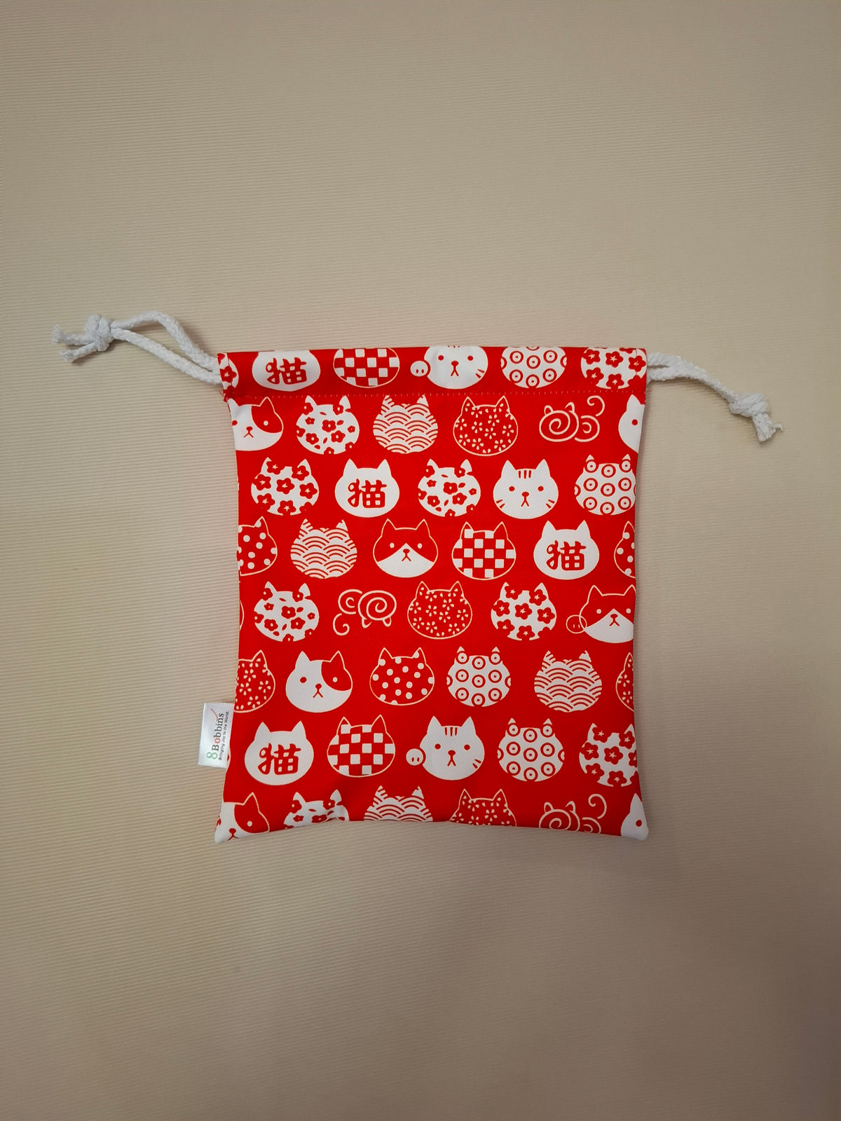 Japanese Red Cat Drawstring Pouch