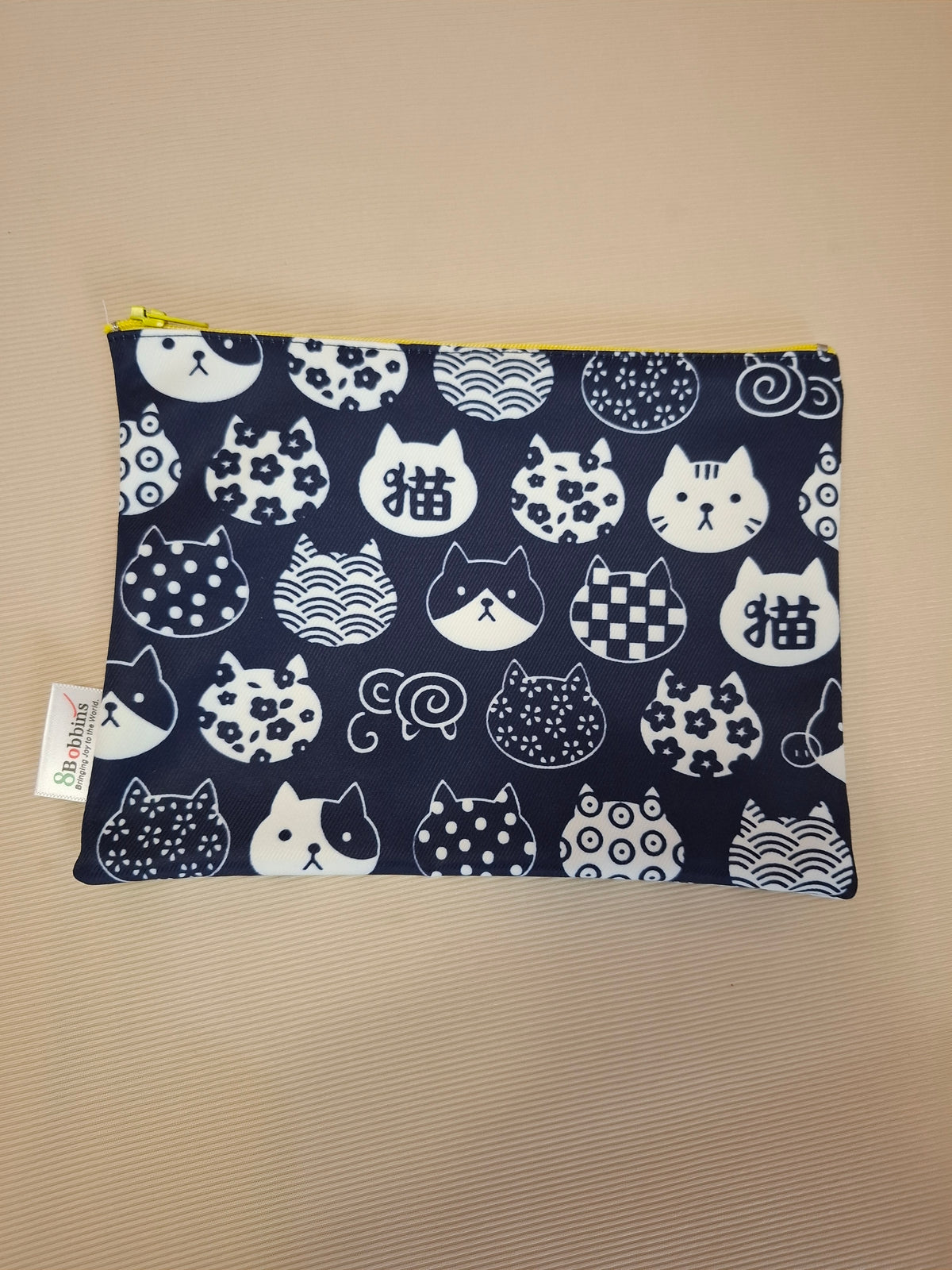 Japanese Patterned Cat Zippered Pouch (24cm × 20cm)